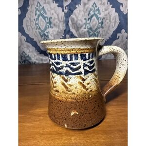 Vintage Pottery Mug Handmade Blue, Bown Cream Colors.